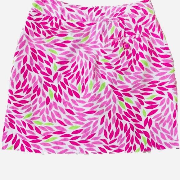 EP PRO Pink White Floral Abstract Pattern Print Button Mini Skirt 4 Pockets Slit - Picture 10 of 13